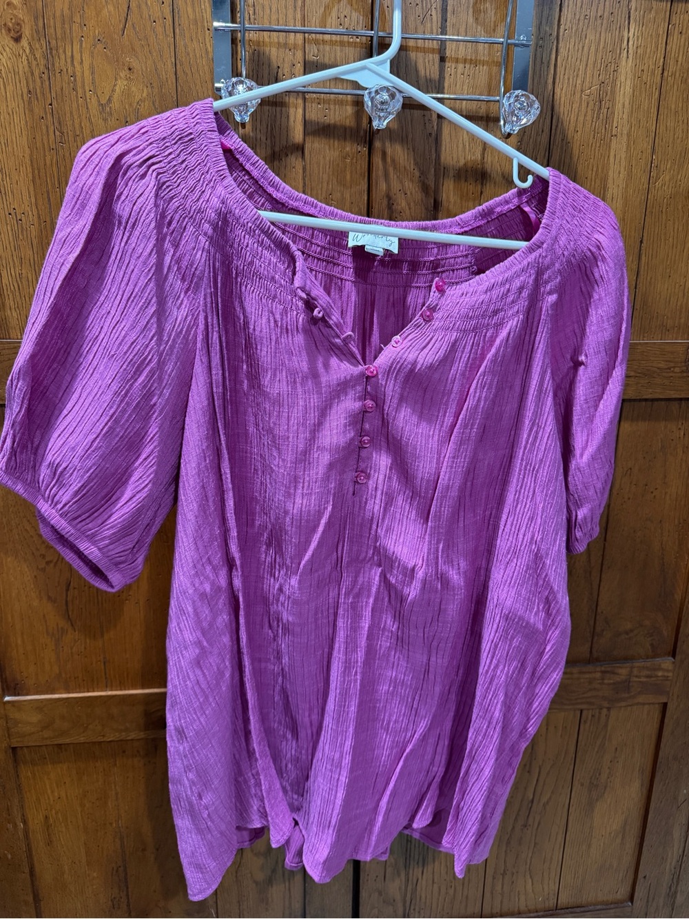Wonderly Short-Sleeve Peasant Tunic in Vibrant Pink